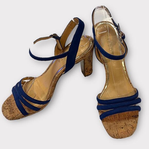 Talbots  Blue Velvet Strappy Cork Heeled Sandal sz 7 - Picture 10 of 11